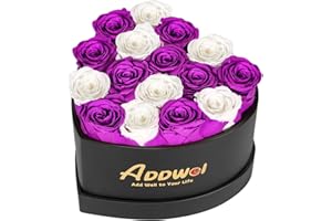 ADDWel Romantic Roses Flower Gift for Women Birthday Anniversary, Eternal Fresh Roses Bouquet with Natural Fragrance, 16-Pieces Preserved Real Roses in Heart-Shape Box for Wife Girlfriend Mom Grandma