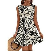 SweatyRocks Women's Printed Ruffle Mini Dresses Backless Sleeveless Crewneck Vacation Boho Dress