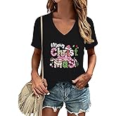 COMIZI Christmas Shirts for Women V Neck Merry Christmas Letter Print T-Shirt Xmas Tree Tee Tops