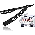BEAUTICONE Straight Razor | Professional Barber Razor for Men with 100 Single Edge Blades | Slide-out Design (Black)