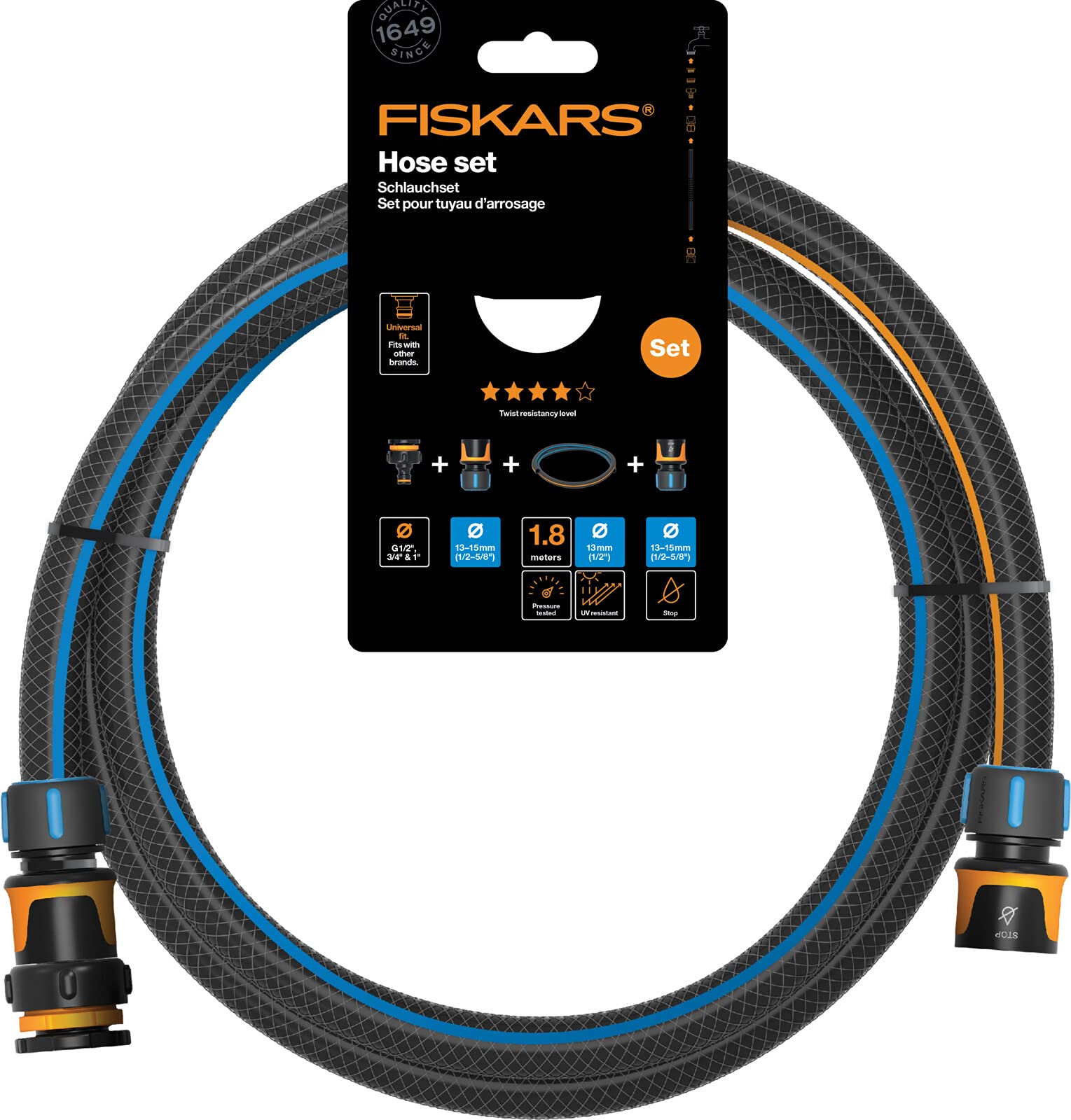 Fiskars Water Hose Set for Hose Reel, with 2 Hose Connections and tap Connector Multi, Universal Size, 1057621 — image 1