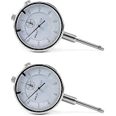 QWORK 0-1 Inch Dial Indicator with Carbide Anvil, 2 Pack, 0.001 Inch Resolution, Interchangeable Flat &amp; Lug Back &ndash; 2 Inch Dial, Twist-Lock Bezel