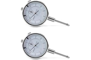 QWORK 0-1 Inch Dial Indicator with Carbide Anvil, 2 Pack, 0.001 Inch Resolution, Interchangeable Flat & Lug Back – 2 Inch Dial, Twist-Lock Bezel
