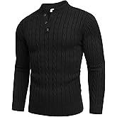 COOFANDY Men Casual Knit Sweater Quarter Button Henley Long Sleeve Slim Fit Twisted Pullover Sweater