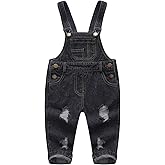 KIDSCOOL SPACE Baby Boy Girl Jean Overalls,Toddler Ripped Denim Cute Workwear