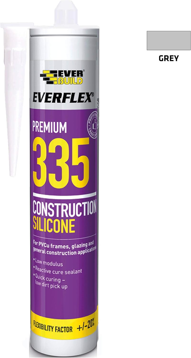 Everbuild Everflex 335 Premium Construction Silicone Sealant - Low Modulus Sealant - Quick Curing - Anti-Mould - Grey - 295ml - Image 3