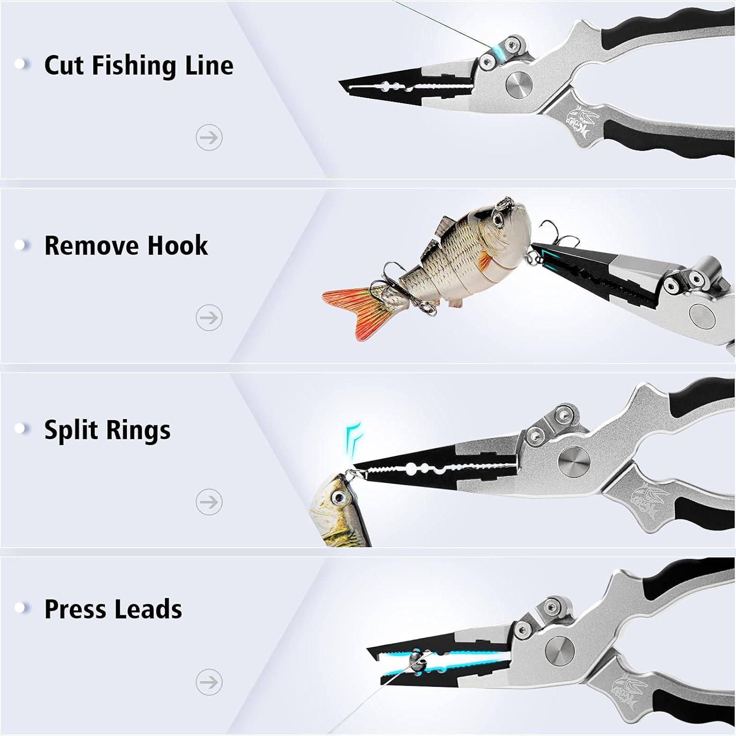 KRLAO Fishing Pliers Fish Hook Remover Muti-Function Split Rings Pliers Braid Line Cutter, Corrosion Resistant Saltwater Fishing Tool Set with Leather Sheath & Lanyard, Fishing Gifts for Men : Sports & Outdoors