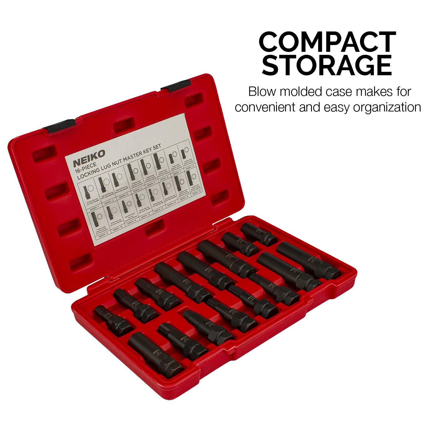 Neiko 02457A 16 Piece SAE Metric Universal Locking Lug Nut Master Key