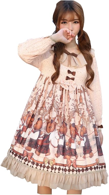 Amazon Cospland ロリータ服 ワンピース コスプレ 熊楽団 レディース 荷葉の裾 Aライン 森ガール 長袖 M 長袖 コスプレ 仮装 通販