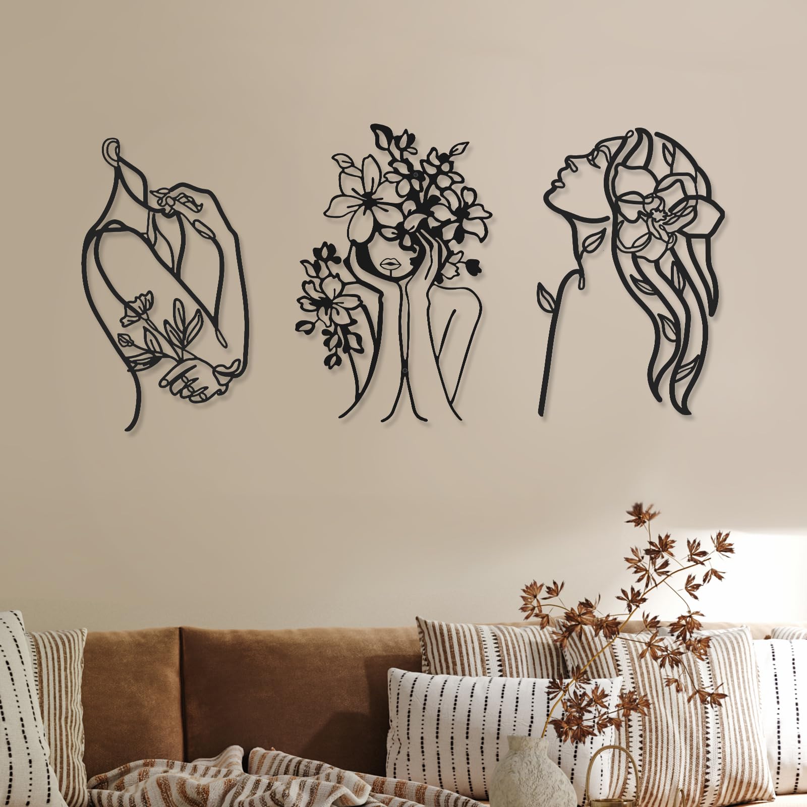 Photect 3 Pcs Metal Wall Art Decor Minimalist Abstract Woman Wall Art Metal Modern Line Drawing Decor Female Single Line Home Hanging for Bedroom Bathroom Living Room Christmas Housewarming(Stylish)
