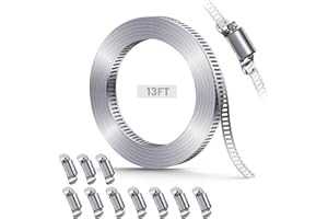 DUSKEEP 13/20/40FT Metal Strapping with Holes + 10/15/20 Stronger Fasteners, 304 Stainless Steel Hose Clamps DIY Kit, Adjustable Large Worm Gear Hose Clamps, for Duct, Radiator, Fuel Line, Pool, Pipe