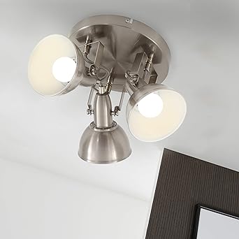 Briloner Leuchten Deckenleuchte, Rondell mit 3 Dreh-und Schwenkbaren Spots Im Retro/Vintage Design Metall satin-weiß