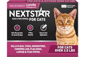 NEXTSTAR Flea and Tick Prevention for Cats, Repellent, and Control, Fast Acting Waterproof Topical Drops for Cats Over 3.5 lbs, 6 Month Dose