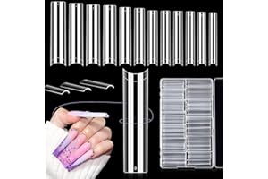 LIONVISON 504PCS No C Curve Clear Nail Tips for Acrylic Nails Professional, 3XL Extra Long Flat Tapered Square Nail Tips, 12 Sizes Half Cover Straight French Fake Nail Tips for Nail Salons Home