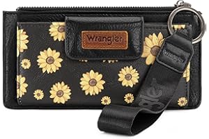 MONTANA WEST X Wrangler Black Wristlet Wallet for Women Multi Card Case Bifold Wallets Ladies Sunflower Clutch Wallets with Coin Purse