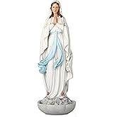 BC Catholic Our Lady of Lourdes Statue, Blessed Virgin Mary Figure, Tabletop Rosary Holder, Holy Water Font, Religious Gift, 10” H Classical Renaissance Sculpture Hand Painted by Buildclassic