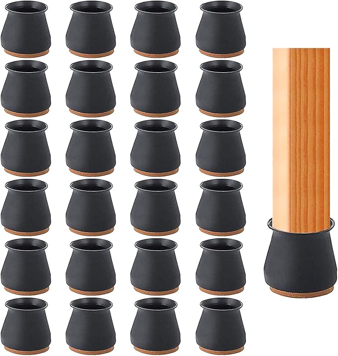 [Upgrade Version] 24 Pieces of Black Chair Leg Floor Protection Pads