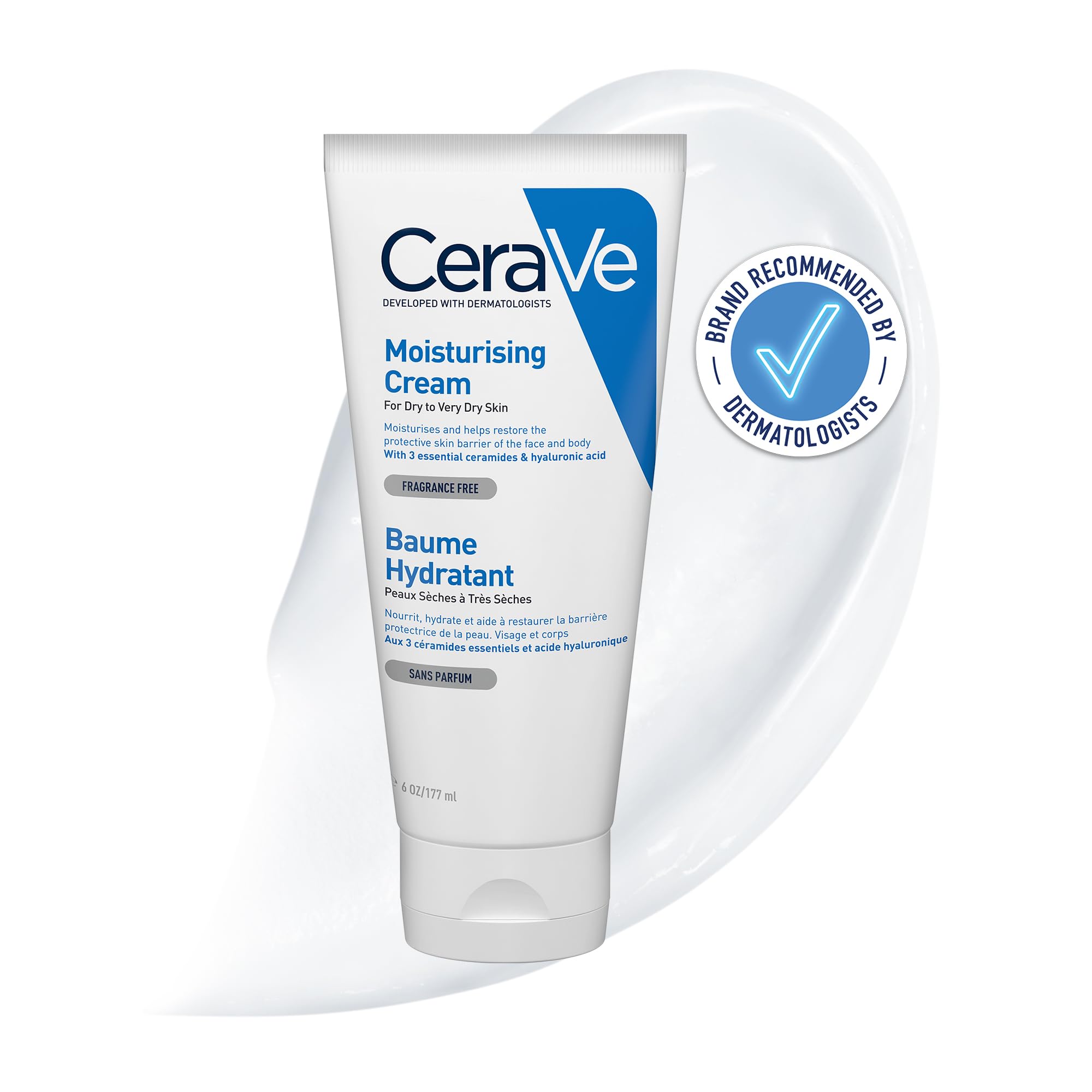 CeraVe Moisturising Cream Pot, Hyaluronic Acid Moisturiser for Dry to Very Dry Skin, CeraVe Face & Body Cream, Daily Hydrating Moisturiser & Face Cream for Long-Lasting Hydration, 177ml