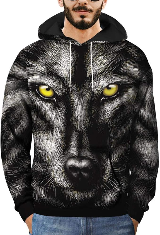 winter men's digital print long sleeve double color wolf sweatshirt