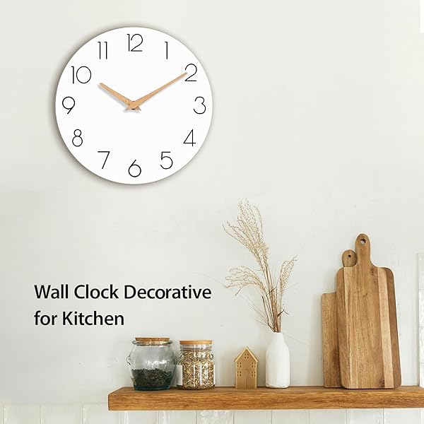 CICININC WALL CLOCK, 16 INCH WOODEN BATTERY OPERATED WALL CLOCKS SILENT NON-TICKING, DECORATIVE WHITE CLOCK FOR LIVING ROOM, BEDROOM, KITCHEN, HOME, OFFICE, SCHOOL, HOTEL