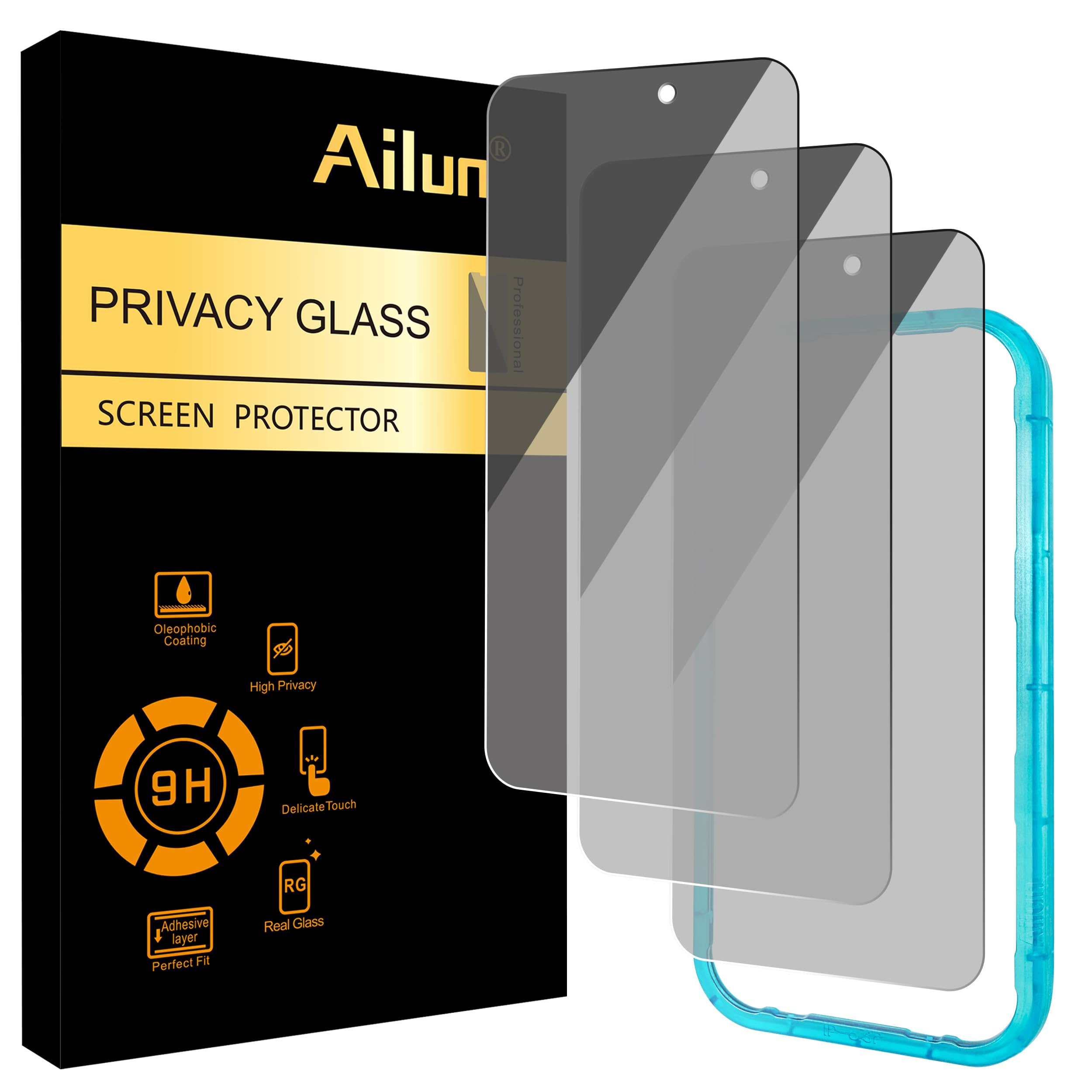 Photo 1 of Ailun 3 Pack for iPhone 17 Pro Privacy Screen Protector [6.3 inch] with installation frame, Anti Spy Private Tempered Glass Anti-Scratch Case Friendly