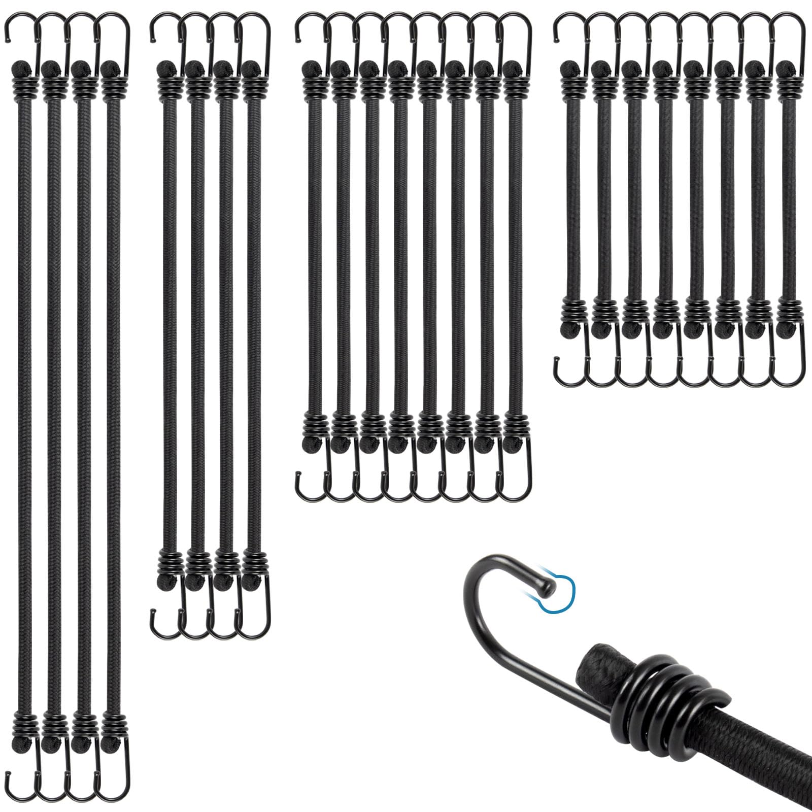 TaoTazon Bungee Cords With Hooks, 24 PCS Heavy Duty Bungee Cord, Universal Sizes Bungee Straps, Multi-Purpose Elastic Straps With Hooks for Outdoor Camping, Tarps, Tents or Trucks