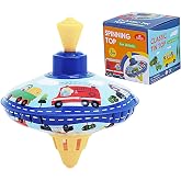 Beeqoo Retro Spinning Top Tin Toy for Kids &ndash; Fun Vehicle Classic Toys - Toddler Traditional Spin Tops - Metal Fidget Spinner for Kindergarten &ndash; Sensory Gyroscope - Novelty Gifts Party Favors