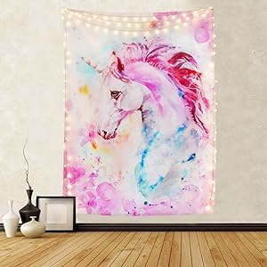 Pink Unicorn Tapestry Watercolor Print Wall Tapestry Hippie Art Tapestry Wall Hanging for Home Decor Bedroom Living Room Dorm Room