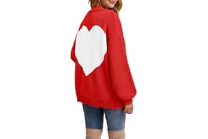 Tutorutor Womens Oversized Love Heart Pattern Print Open Front Cardigan Sweaters Casual Boho Valentine Loose Outwear Coat