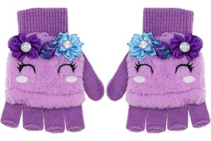 NEWFANCY Kids Unicorn Flip Top Gloves with Mitten Cover Knitted Winter Fingerless Convertible Mittens for Boy Girls Toddler