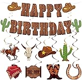 Western Party Decorations, Pre-Strung Western Birthday Banner,Cowboy Birthday Party Decorations, Rodeo Birthday Decorations,Western Birthday Party Decorations and Hanging Swirls, Cowboy Party Decorations