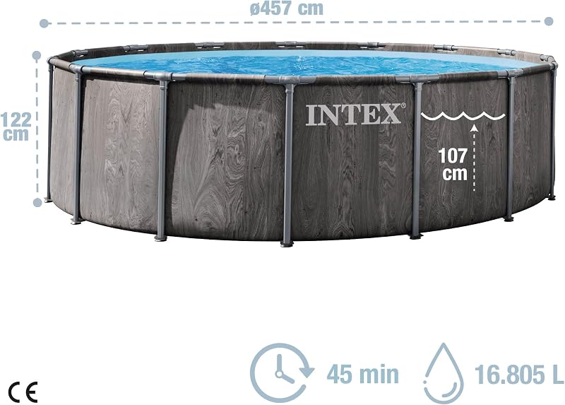 - Piscina Desmontable, Greywood Prism Frame Premium, D457x122 cm, Capacidad 16.805 litros, Escalera, Tapiz, Cobertor, Depuradora Cartucho, Montaje 45 Minutos, Conexiones Ø32 mm (56093)