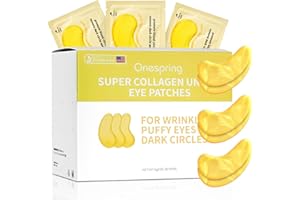 Onespring Under Eye Patches (30 Pairs) - 24K Gold Eye Mask for Puffy Eyes, Dark Circles, Under Eye Bags and Smooth Wrinkles, Eye Gel Pads With Collagen, Hyaluronic Acid & Castor Oil