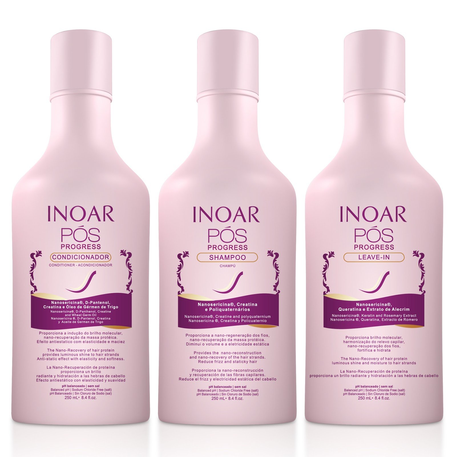 Inoar Progress Shampoo / Conditioner / LeaveIn 3 X 250 ml Original