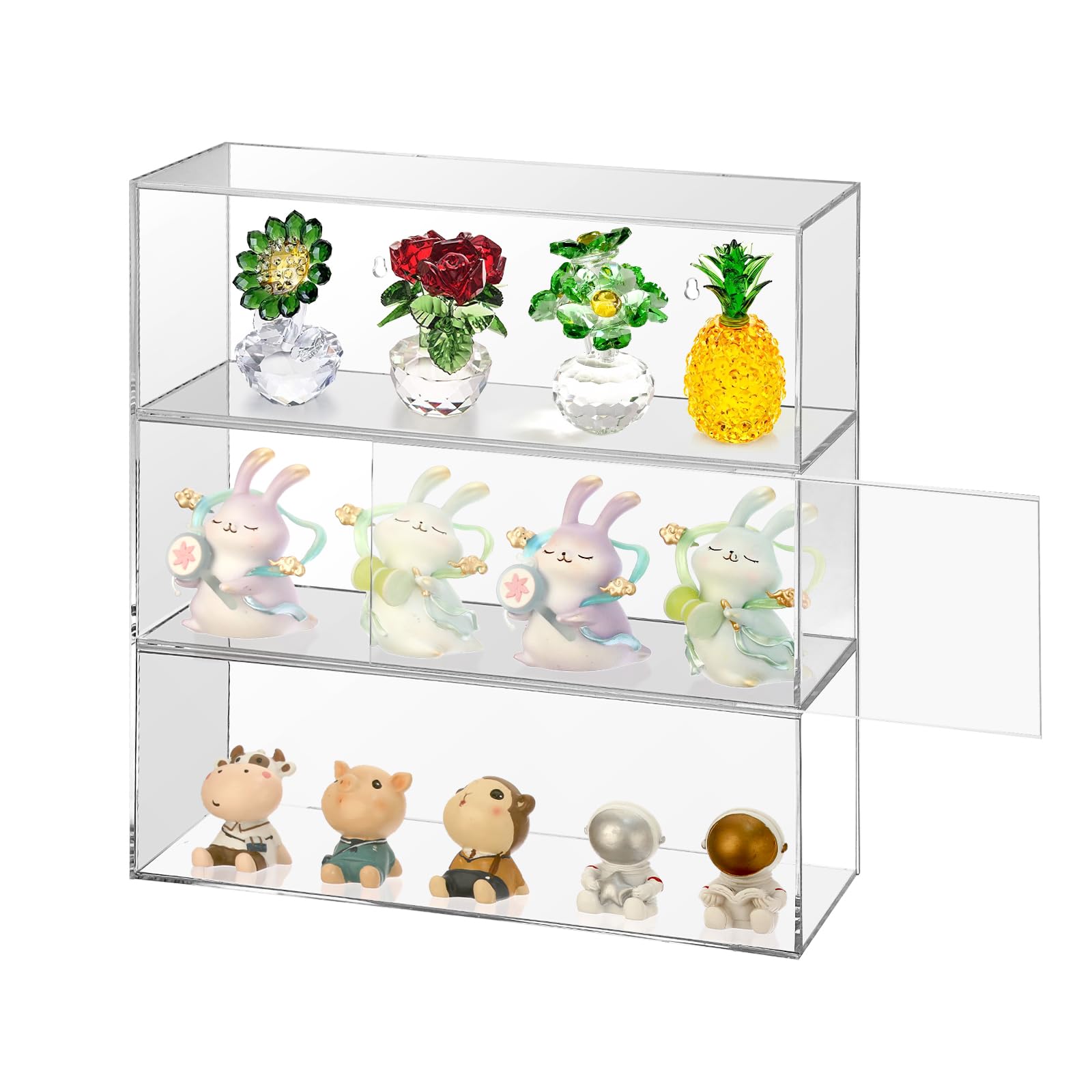 TOLIDA Clear Acrylic 3 Layers Display Case - Wall Mounted/Desktop Storage Cabinet for Figures, Sunglasses, Dustproof Showing Boxes for Toy, Agate, Gemstone, Home/Office Storage Organizer