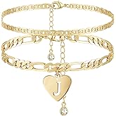 YANODA Initial Ankle Bracelets for Women, Layered Gold Anklets for Women 14k Real Gold Filled Figaro Letter Anklets for women waterproof Summer Jewelry Personalized Gifts for Women