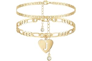 YANODA Initial Ankle Bracelets for Women, Layered Gold Anklets for Women 14k Real Gold Filled Figaro Letter Anklets for women waterproof Summer Jewelry Personalized Gifts for Women