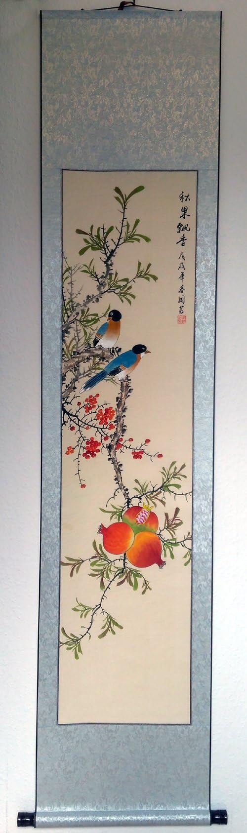 Chinese&Japanese style wall scroll hand painted decrative picture ink painting calligraphy "birds with lotus"- Hand Finished * 190 x 41 cm # 85