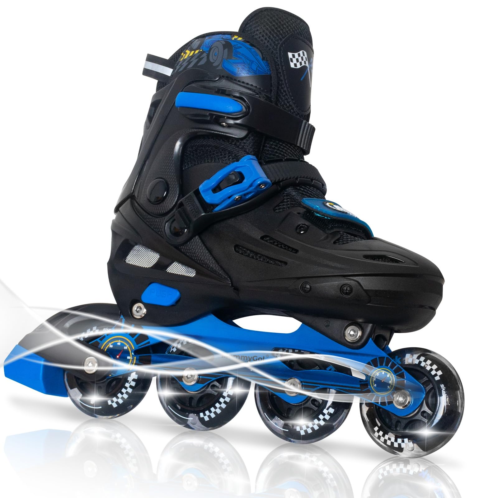 Photo 1 of MammyGol Inline Skates for Boys and Girls Youth, 4 Size Adjustable Roller Skates with PU Flashing Whees, Aggressive Inline Skates High Performance for Kids Age 6-12 Blue