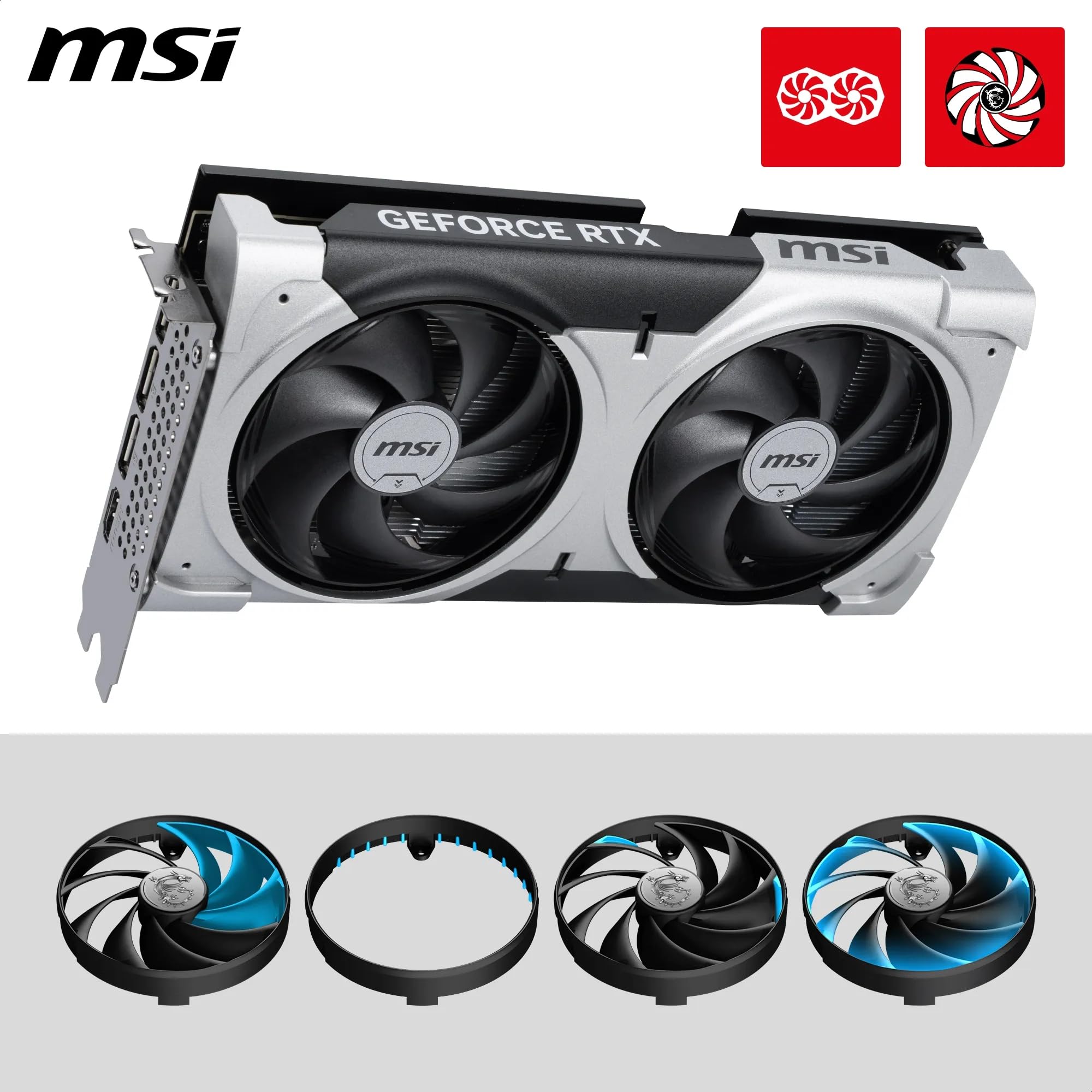 MSI GeForce RTX 5060 Ti 8G Ventus 2X OC Plus - 8GB GDDR7 (28Gbps/128-bit), PCIe 5, Boost: 2602 MHz, HDMI 2.1b, DisplayPort 2.1b, Extra Core-Pipes 4