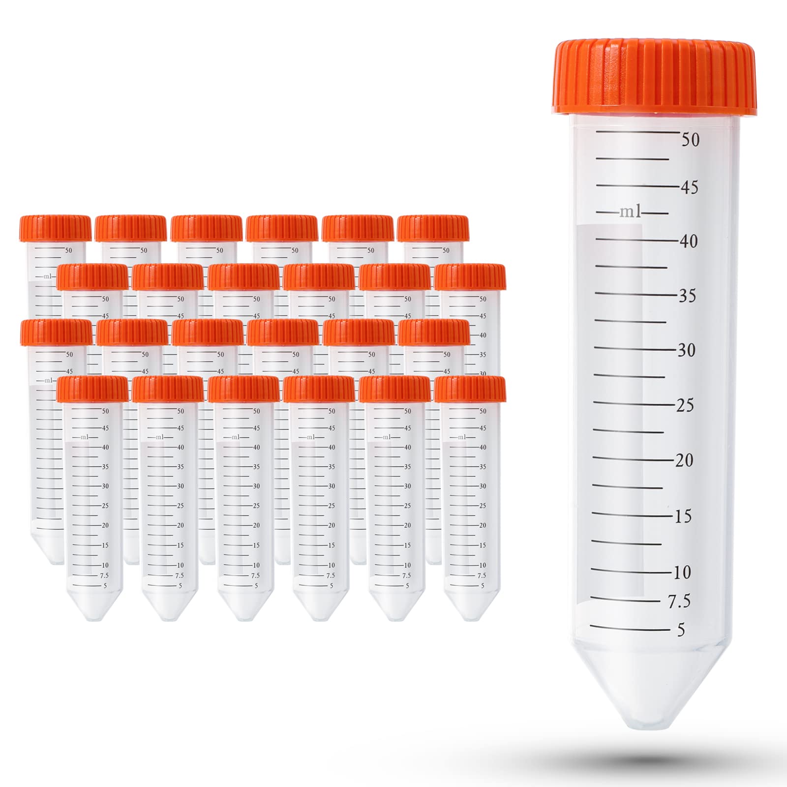 50ml Sterile Lab Tubes, Centrifuge Tubes with Leakage-proof Screw Cap, Conical Centrifuge Tubes, Non-pyrogenic, DNase/RNase Free, Enzyme-Free, Graduated Marks, 25pcs
