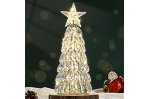 Lewondr Christmas Tree Lamp, 12 Inch Battery Powered Crystal Tabletop Lighted Christmas Decorative Light LED Lamp, Luxury Handmade Glittering Xmas Tree Table Decoration for Home Party Gift,Transparent
