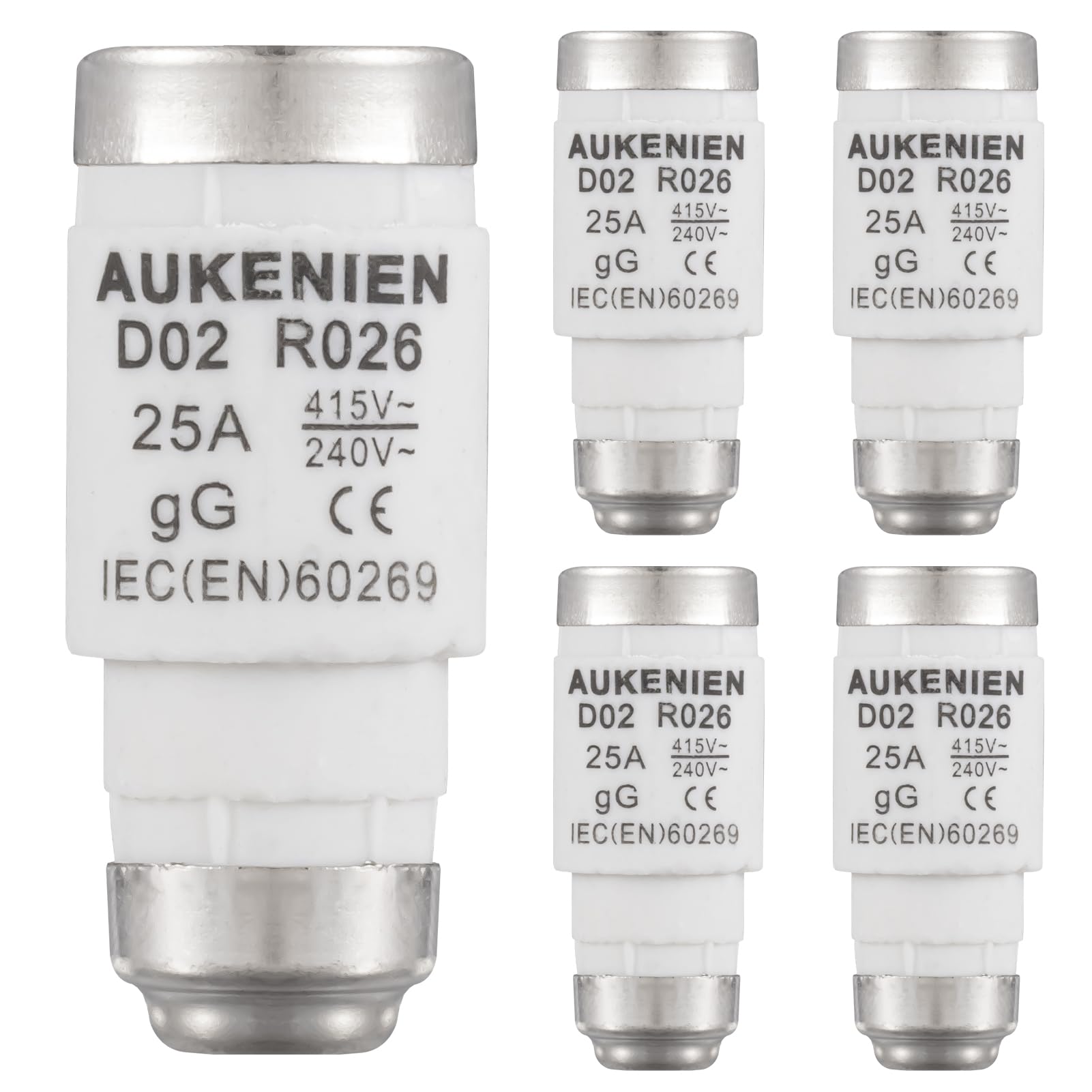 AUKENIEN Neozed Fuse 25A D02 E18 Spiral Ceramic Fuses 400VAC NEOZED fuse Insert 25 Amp 400V gL/gG for Cable and Line Protection(5Pieces)