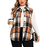 CYCLAMEN Plus Size Women's Flannel Plaid Long Vest Button Down Sleeveless Jacket Shacket