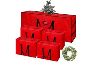 Berlune 6 Pieces Christmas Tree Storage Bag for 7.5 ft Artificial Trees up 4 Pcs Garland Bag 2 Pcs Waterproof Heavy Duty 600d Oxford Christmas Storage Containers with Reinforced Handle Dual Zipper