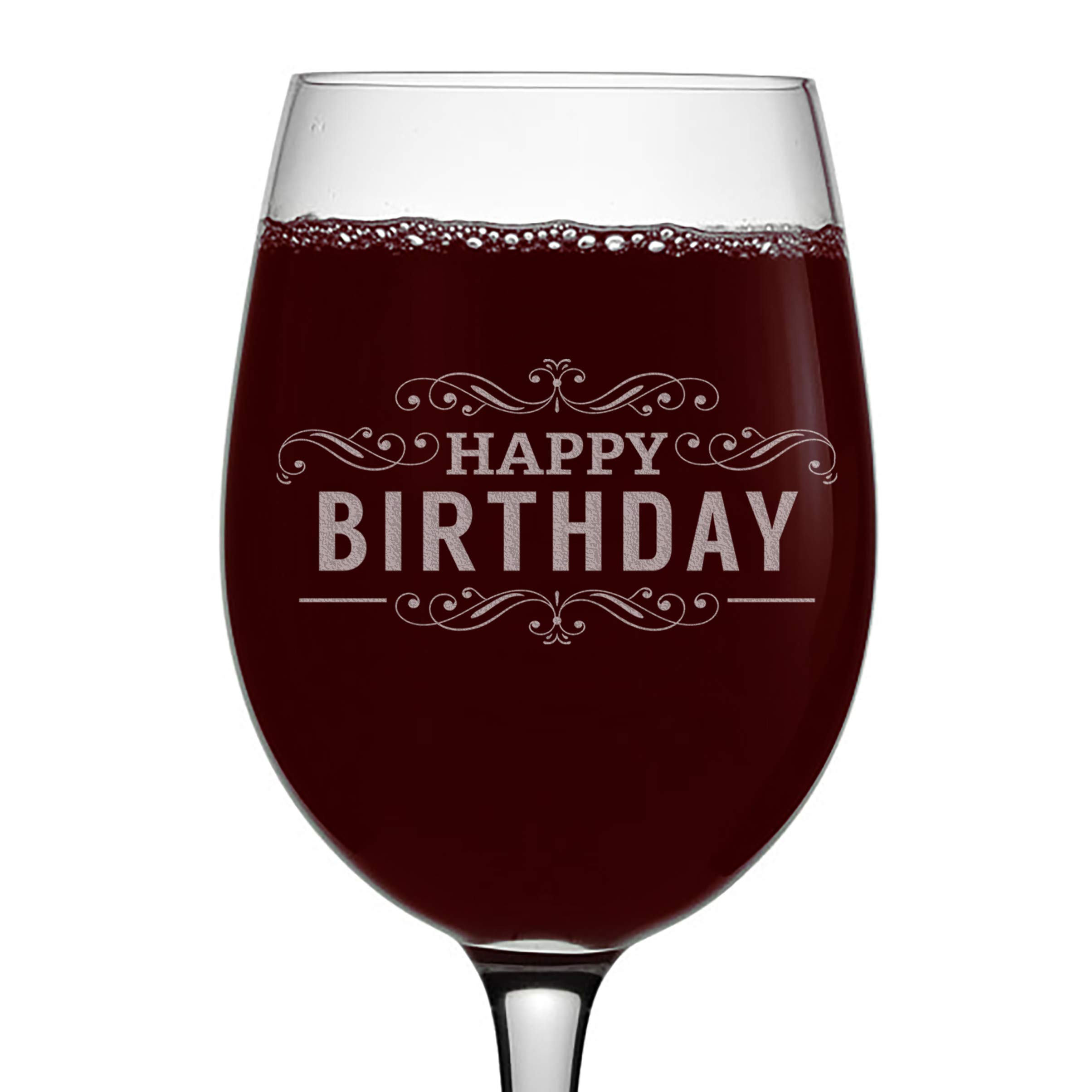 Happy Birthday (English) Etched 16oz Stemmed Wine Glass