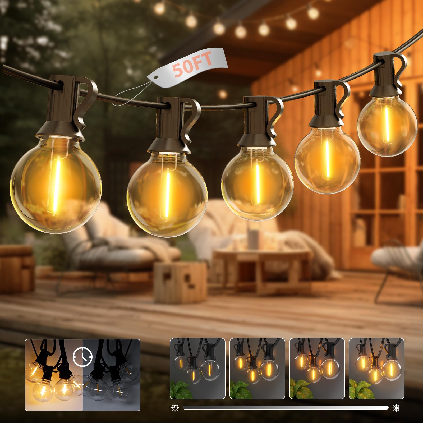 kolpop 50FT Outdoor String Lights Dimmable with