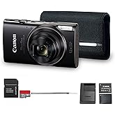 Canon PowerShot ELPH 360 HS A Digital Camera (Black) | 20.2MP CMOS Sensor, 12x Optical Zoom & Built-in Wi-Fi | Compact Point-and-Shoot for Travel & Everyday Photography (7280C001) + 64GB Card + Bag +