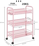 3-Tier Rolling Cart On Wheels Pink Easy Assemble Storage Trolley view 2