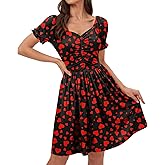 For G and PL Women's Mardi Gras Carnival Valentine Dress Ruched Puff Sleeve Sweetheart Neckline Swing Heart Print Dress
